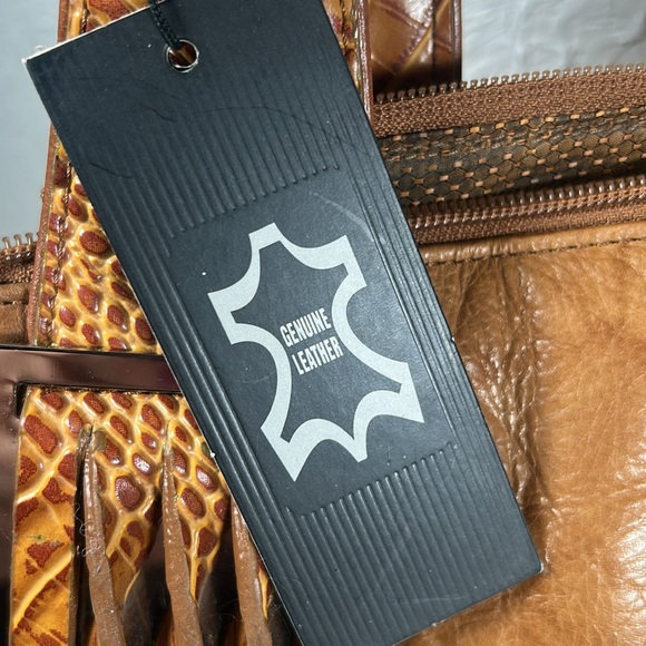 NWT M.C. Embossed Genuine Leather Shoulder Bag Camel Color - Picture 3 of 16